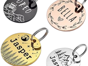 Vimdevs Custom Dog Tags, Funny Double Sided Deep Engraved Stainless Steel Pet Id Tags for Dogs, Cat & Dog Collar Charm, Lightweight Sturdy Cute Cat Id Tags, Personalized Dog Name Tags (Round)