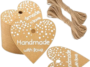 G2PLUS 100PCS Handmade Gift Tags, Handmade with Love Tags, 2” Round Handmade Tags, Kraft Paper Gift Tags with String for Gift Wrapping, Arts & Crafts, Wedding Party Favors