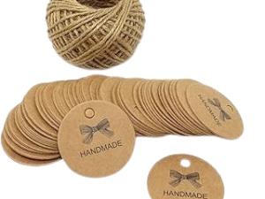 Honbay 100PCS 1.7inch Round Tags Handmade Tags Kraft Paper Hang Tags Craft Gift Tags with 100 Feet Jute Twines for Gift Decorations, Arts & Crafts