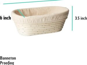 (10 x 6 x 3.5 inch) Oval Bread Banneton Proofing Basket & Liner SUGUS HOUSE Brotform Dough Rising Rattan Handmade rattan bowl – Perfect For Artisan