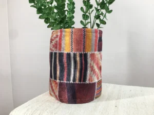 Handwoven Pot Basket, Handmade basket, Kilim pattern basket, Bedroom organizer, Decor basket, Planter baskets, Colorful basket