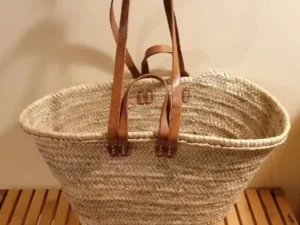 STRAW BAG Handmade with leather, French Market Basket, French market bag, Straw basket, French basket, grocery market bag