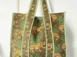 Handmade Quilted Cotton Block Print Tote Bag | Large Ethnic Floral Shoulder Bag