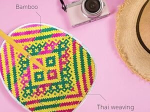 Folding Fan Hand Fan Bamboo Basketwork Thai 16” Natural Fans,Handmade Handicraft Weave Fans, Wedding Favor Fans, Favor for Perfect for Summer