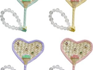 hejhncii Hand-made Heart Shaped Bamboo Woven Fan Summer Hand Fan Beaded Pendant Chinese Hand Fan For Women Girl Heart Shaped Fan