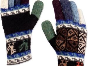 NOVICA Artisan Handmade 100% Alpaca Gloves Artisan Crafted Colorful from Peru Wool Accessories Multicolor Patterned ‘ Peruvian Patchwork in Blue’