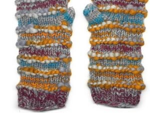 Hand Knit Winter Fingerless Striped Texting Gloves Warm Wool Fleece Lined