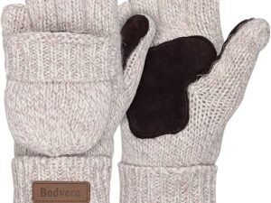 Thermal Insulation Fingerless Texting Wool Gloves for Women and Men Winter Warm Knitted Convertible Mittens Flap