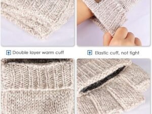 Thermal Insulation Fingerless Texting Wool Gloves for Women and Men Winter Warm Knitted Convertible Mittens Flap