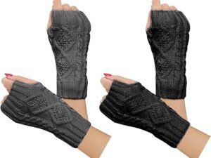 Justay Women Winter Warm Knit Fingerless Gloves Hand Crochet Thumbhole Arm Warmers Mittens