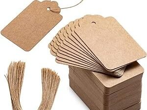 Primbeeks 125 pcs Premium Gift Tags, Double-Sided Available Kraft Paper Price Tags with 125 Root Natural Jute Twine, Craft Tags Labels Treats Tags for Wedding Christmas Day Thanksgiving