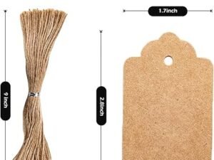 Primbeeks 125 pcs Premium Gift Tags, Double-Sided Available Kraft Paper Price Tags with 125 Root Natural Jute Twine, Craft Tags Labels Treats Tags for Wedding Christmas Day Thanksgiving