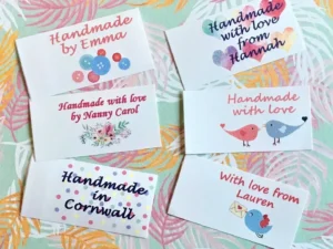 Personalised craft labels. Handmade Labels. Sew in fabric clothing labels tags.